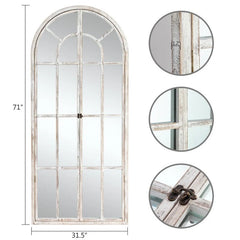 Classic Arched Solid Wood Solid Wood Window Pane Full Length Mirror Arched Top Rectangle Freestanding - 71"x31"