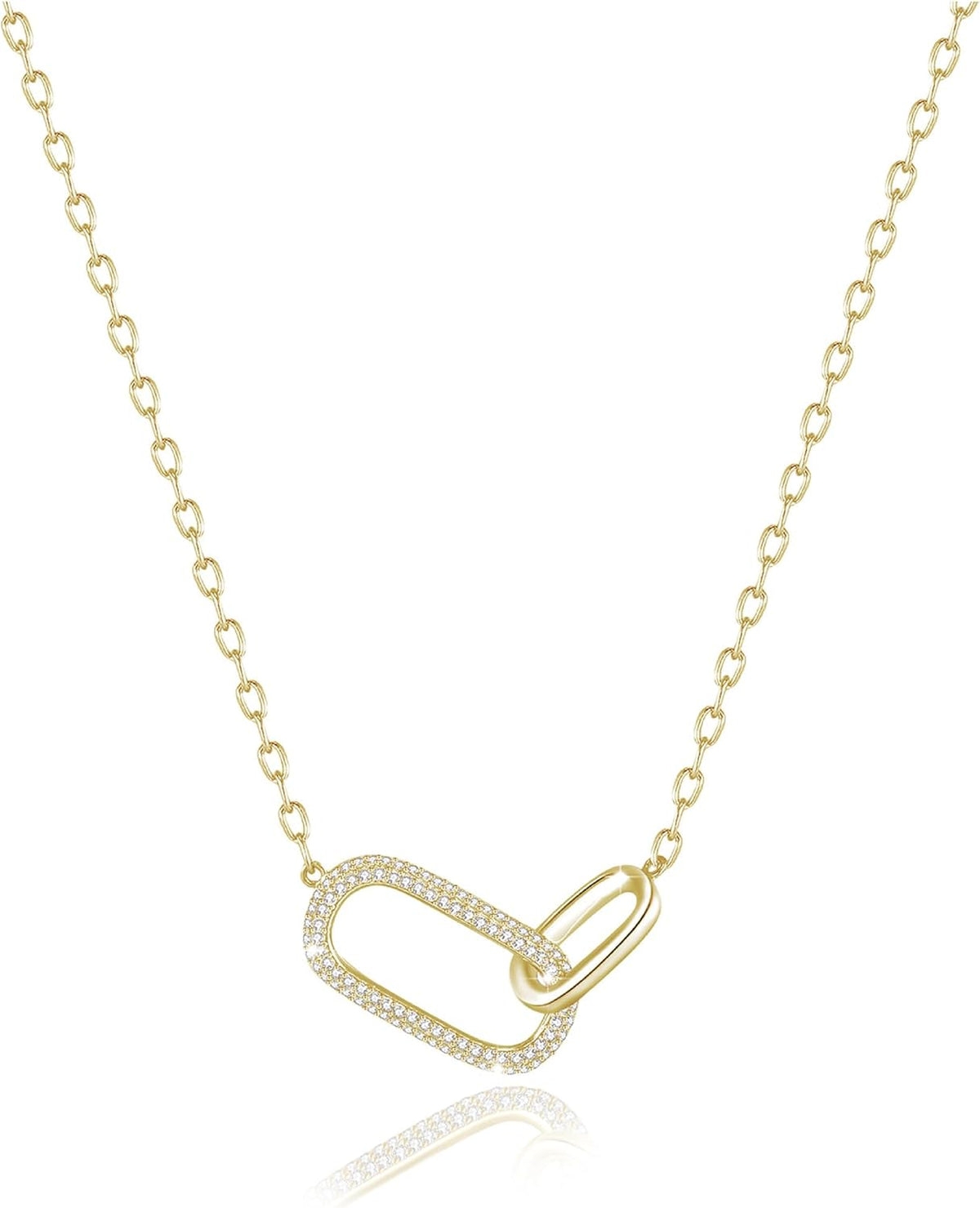 SUNFEEL 925 Sterling Silver 14K Gold Plated Pendant Necklace for Women, Dainty Interlocking Paperclip Necklaces Cubic Zirconia for Mom Wife Girlfriend Bridal Jewelry Gift for Prom Birthday Anniversary