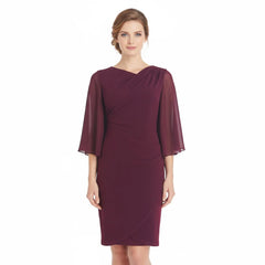 Connected Apparel Cowlneck Cape-Sleeve Sheath Dress