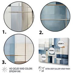 Designart "Blue Grey Line Art Abstract Geometrics I" Modern Multipanel Canvas Art Print set