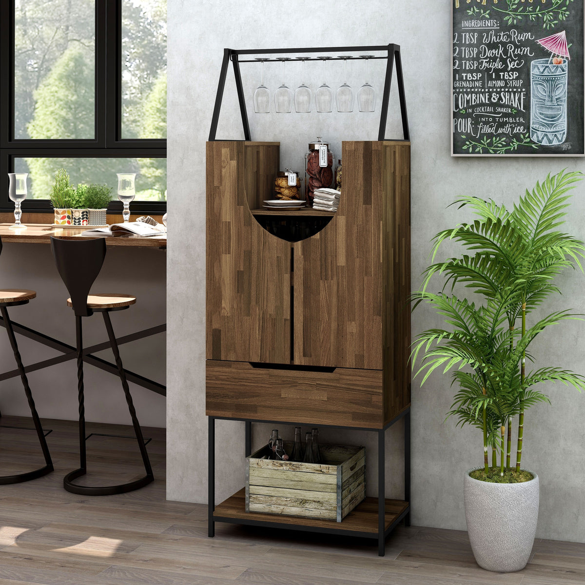 Marcus Contemporary Metal Multi-storage Wine Cabinet by Furniture of America