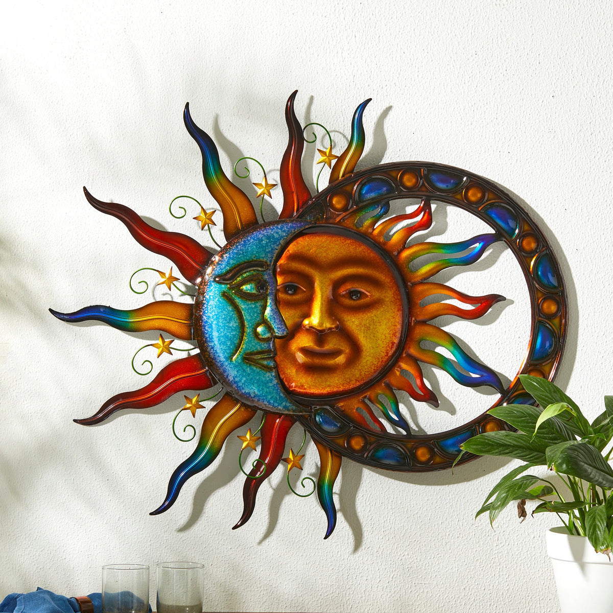Glitzhome 33.5"L Metal Sun and Moon Wall Décor