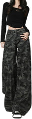 Womens Camo Cargo Jeans Y2K Baggy High Waist Wide Leg Barrel Jeans Vintage Boyfriend Denim Pants Grunge 2000s Streetwear