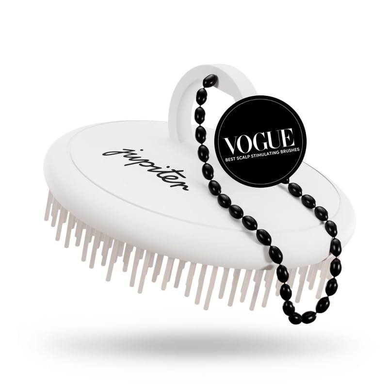 Jupiter Scalp Exfoliator - Scalp Massager Tool for Wet & Dry Hair - Ergonomic Detangler Brush - Dandruff Comb & Scrub to Remove Dandruff & Buildup and Support Circulation - Black/White