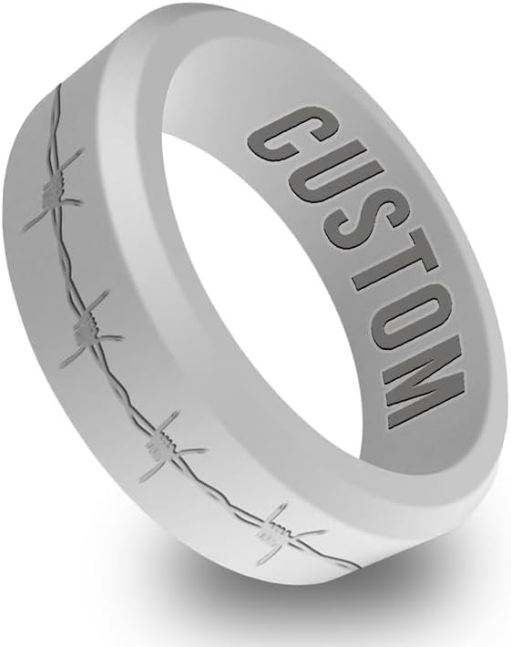 Personalized Barbwire Rings Beveled Silicone Ring, Promise Bands for Him, Couple Band