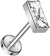 18 Gauge Implant Grade Titanium Threadless Push In Labret With Rectangular CZ Top (Choose Color)