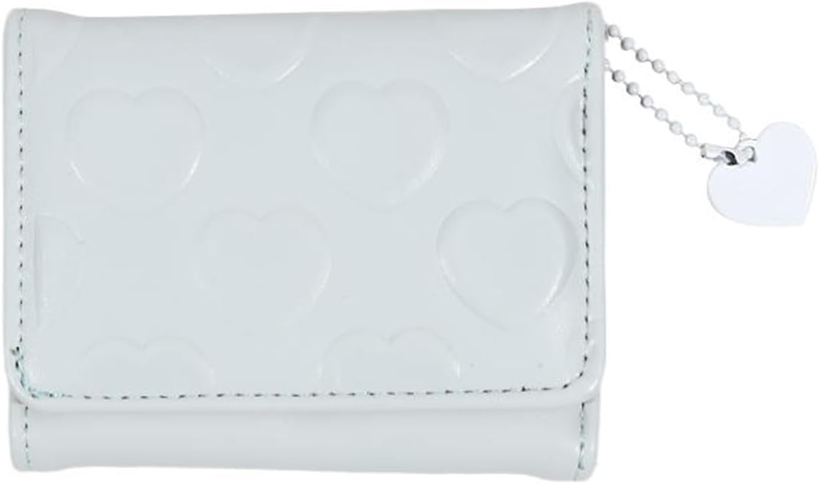 Womens Slim Leather Wallet Cute Heart Embossed Small Trifold Wallet Cash Pocket Card Holder With Id Window(Black)