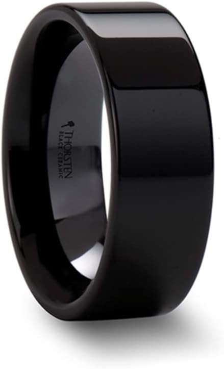 Roy Rose Jewelry Mens Black Ceramic Flat Wedding Ring - Polish Finished Comfort Fit - 2mm 4mm 6mm 8mm 10mm 12mm Wide - Style Name: FRAENER
