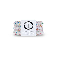 TELETIES - Spiral Hair Coils - Ponytail Holder Hair Ties for Women - Phone Cord Hair Ties - Strong Grip, No Rip, Water Resistant, No Crease Hair Tie Coils - 3 pack (Small, Crystal Clear)
