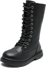 kkdom Boys Girls Waterproof Lace Up Side Zipper Mid Calf Combat Riding Boots