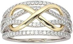 Round Cut Diamond Eternity Ring, 1.50 Ct, Two Tone 14K Gold Finish, Sterling Silver 925, Wedding Band