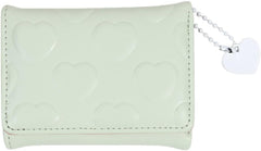Womens Slim Leather Wallet Cute Heart Embossed Small Trifold Wallet Cash Pocket Card Holder With Id Window(Black)