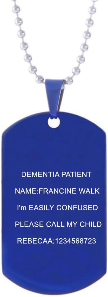 LiFashion Personalized Alzheimers Dementia Identification Necklace for Men Women,Custom Name Medical ICE Engraved ID Pendant Laser Engraving Custom Personalization Water-Proof Sports Dog Tag