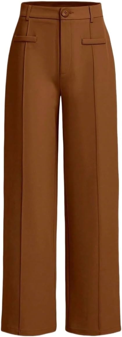 Women's Solid Color Button Straight Leg Pants Trousers Pants for Women