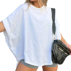 Womens Oversized Tshirts Batwing Short Sleeve Studded Tops Asymmetric Hem Summer Casual Loose Fit Shirts