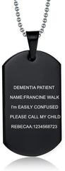 LiFashion Personalized Alzheimers Dementia Identification Necklace for Men Women,Custom Name Medical ICE Engraved ID Pendant Laser Engraving Custom Personalization Water-Proof Sports Dog Tag