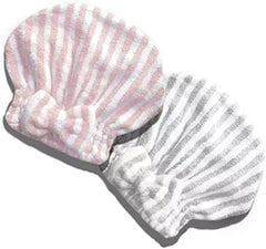 Microfiber Hair Towel Wrap, Soft Absorbent & Quick Drying Cap Set for Curly Thick Hair, Women & Girls - 2 Pcs (Stripe & Gray)