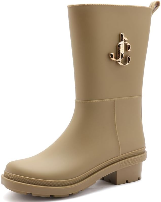 MGGMOKAY Women's Mid-Calf Rain Boots Waterproof Slip-Resistant Boots Comfortable Insoles Fashionable Gardening Outdoor Work Boot