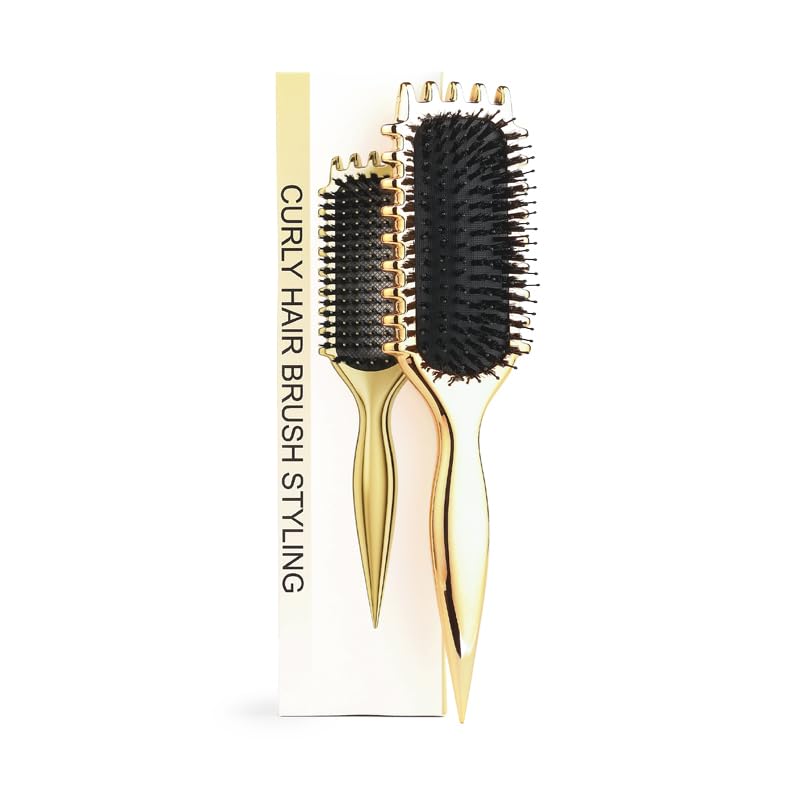 Silver Plating Curl Define Styling Brush - Boar Bristle Hair Brush for Combing and Shaping Men's and Women's Curls