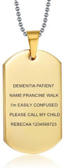 LiFashion Personalized Alzheimers Dementia Identification Necklace for Men Women,Custom Name Medical ICE Engraved ID Pendant Laser Engraving Custom Personalization Water-Proof Sports Dog Tag