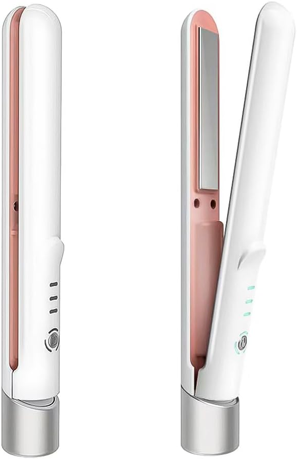 Cordless Hair Straightener, Portable Mini Flat Iron Hair Straightener for Travel, 20s Fast Heating, USB-C Rechargeable, Hair Straightening and Curler 2 in 1 for Women (White)