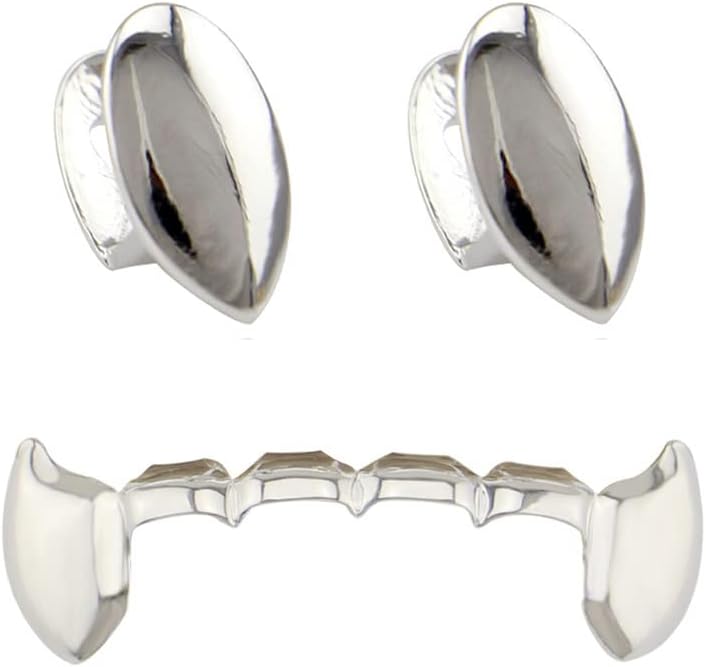 18K Gold Plated Vampire Dracula Teeth Grillz 2pcs Single Fangs and 6 Bottom Grills Set for Men Women Rapper Cosplay Costume