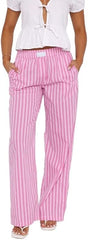 Women's Elastic Striped Wide Leg Casual Pants with Aesthetic Loose fit and Pockets Y2K Pants