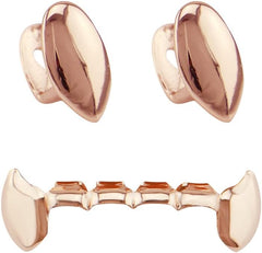18K Gold Plated Vampire Dracula Teeth Grillz 2pcs Single Fangs and 6 Bottom Grills Set for Men Women Rapper Cosplay Costume