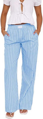 Women's Elastic Striped Wide Leg Casual Pants with Aesthetic Loose fit and Pockets Y2K Pants