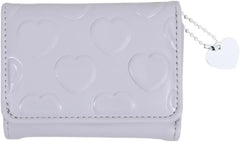 Womens Slim Leather Wallet Cute Heart Embossed Small Trifold Wallet Cash Pocket Card Holder With Id Window(Black)