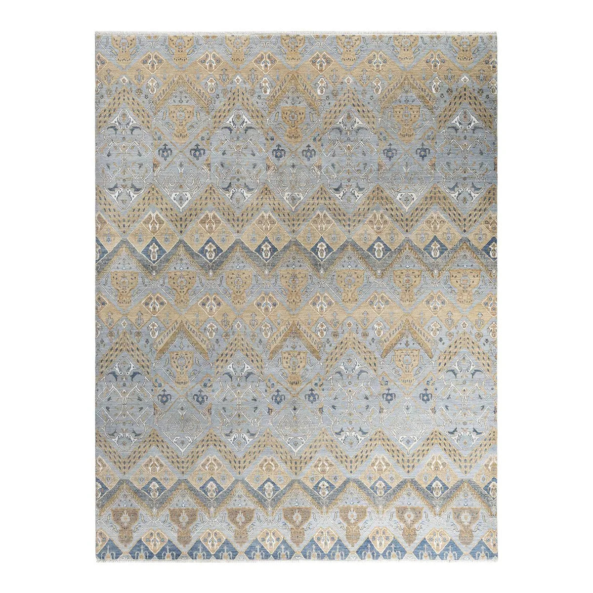 Ikat One-of-a-Kind Hand-Knotted Area Rug - Gray, 9' 1" x 11' 10" - 9' 1" x 11' 10"