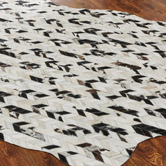 Pelle Leather Mosaic Chevron Abstract-Edged Area Rug