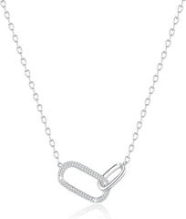 SUNFEEL 925 Sterling Silver 14K Gold Plated Pendant Necklace for Women, Dainty Interlocking Paperclip Necklaces Cubic Zirconia for Mom Wife Girlfriend Bridal Jewelry Gift for Prom Birthday Anniversary