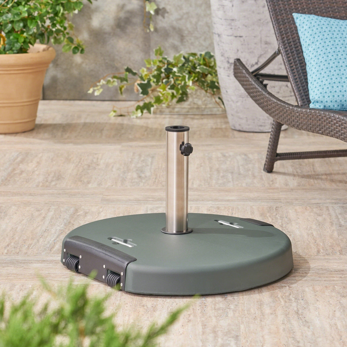Mota Outdoor Umbrella Base with Stainless Steel Collar by Christopher Knight Home - 25.5" W x 24" D x 15.5" H