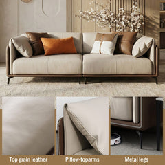 Faux Leather Pillow Top Arm Sofa with Reversible Cushions - 3-seater