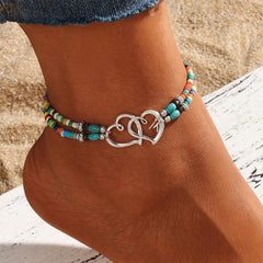 Bohemian Beach Anklet, Rice Beads Beaded Versatile Double-Layer, Foot Ornaments For Women