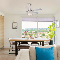 Parrot Uncle 52" Chrome Modern Bedroom Crystal Fandelier Ceiling Fan with Remote