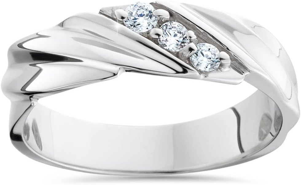 Pompeii Three Stone Diamond 14K White Gold Wedding Ring