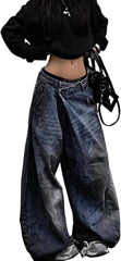 Womens Baggy Jeans Y2K Twist Low Rise Wide Leg Grunge Barrel Jeans Loose Boyfriend Alt Denim Pants Trendy Streetwear