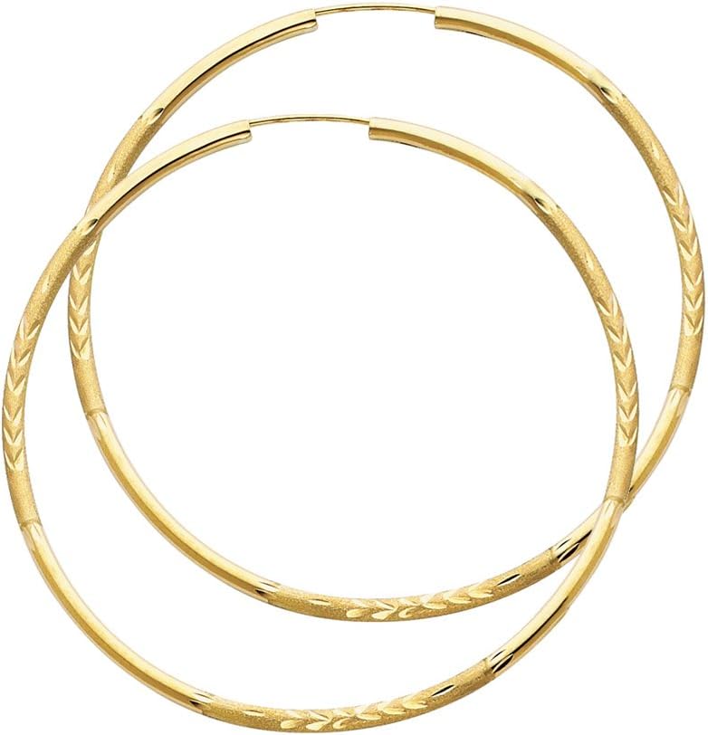 14kt Yellow Gold Diamond Cut Hoop Earrings, Polished Finish