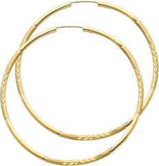 14kt Yellow Gold Diamond Cut Hoop Earrings, Polished Finish