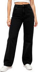 Womens Jeans High Waisted Wide Leg Button Pull On Jeans Oversized Baggy Straight Leg Boyfriend Stretchy Denim Pants