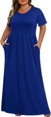 Tencede Womens Plus Size Maxi Dresses Summer 2025 Casual Short Sleeve with Pockets Long Dress 1X-5X