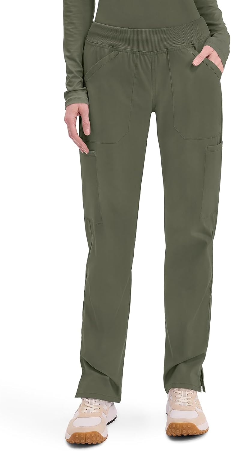 Cherokee Women's Scrub Pants Mid Rise Straight Leg Pull-on Cargo Pant with 6 Pockets & 2-Way Stretch Fabric - WW170