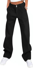 Womens Chinos Pants Skinny Flare Wide Leg Stretchy Work Pants with Pockets Comfy Double Button Formal Office Tall Slacks