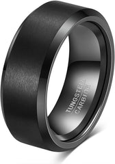 4mm 6mm 8mm Tungsten Carbide Wedding Band Ring For Men Women-Available in Black,Gold and Silver Matte Finish&Polished Beveled Edges Comfort Fit Size 5-12