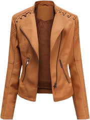 Women's Moto Biker Zipper Jacket 4XL Autumn Leather-Look Windbreaker Outwear