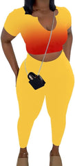Nimsruc 2 Piece Sets For Women Sexy Casual Workout Crop Short Sleeve Long pants Leggings Sets Summer Active Wear