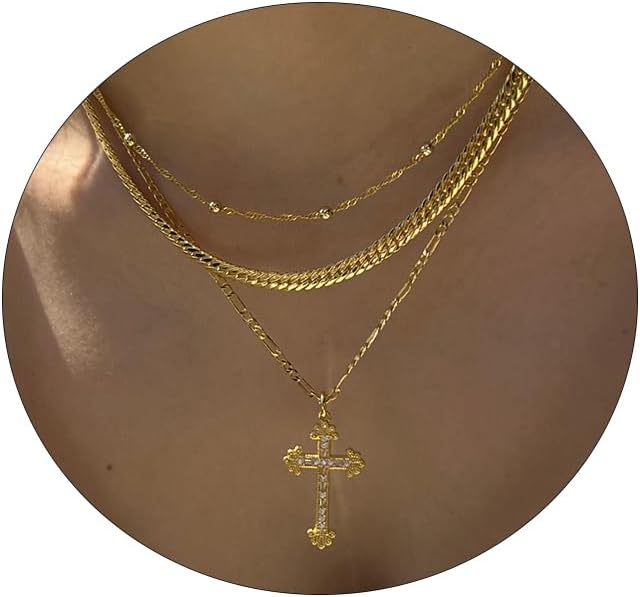 Cross Necklace for Women 14K Gold Plated Dainty Heart Cross Pendant Choker Simple Trendy Cute Cross Charm Diamond Necklace Faith Jewelry Religious Minimalist Gift