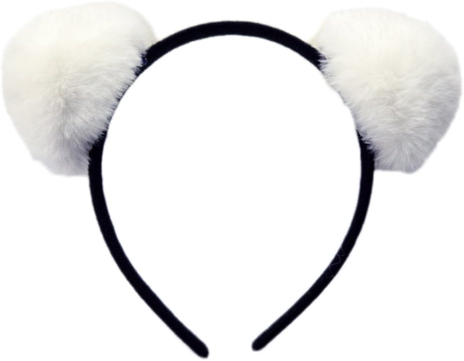 Womens Fur Ball Headband Fluffy Panda Ears Hairhoop for Halloween Cosplay